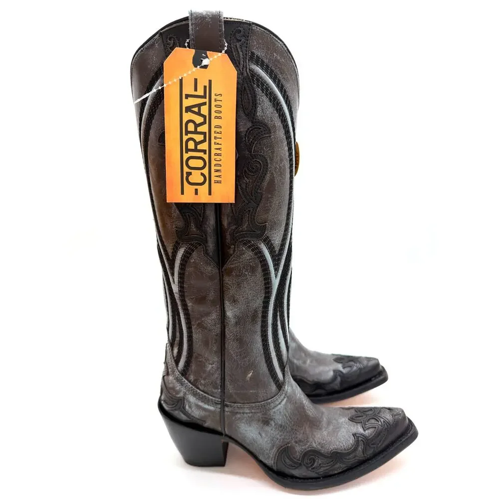 Corral Western Leather Brown Blue Overlay Embroidery Tall Top Boot A4699 8